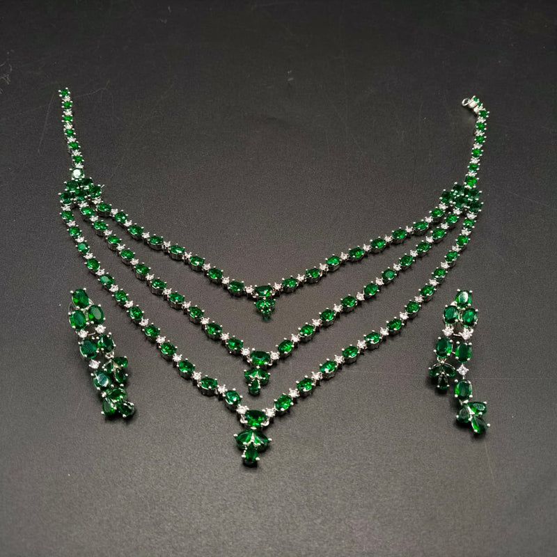 Glamorous Layered Wedding Jewelry Set - Triple Strand Pear Cut Stone Necklace & Drop Earrings - Ideal for Bridesmaids, Gala, and Formal Events