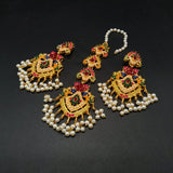Traditional Kundan Pearl Maang Tikka & Earring Set - Multi-Stone Ethnic Jewelry for Women