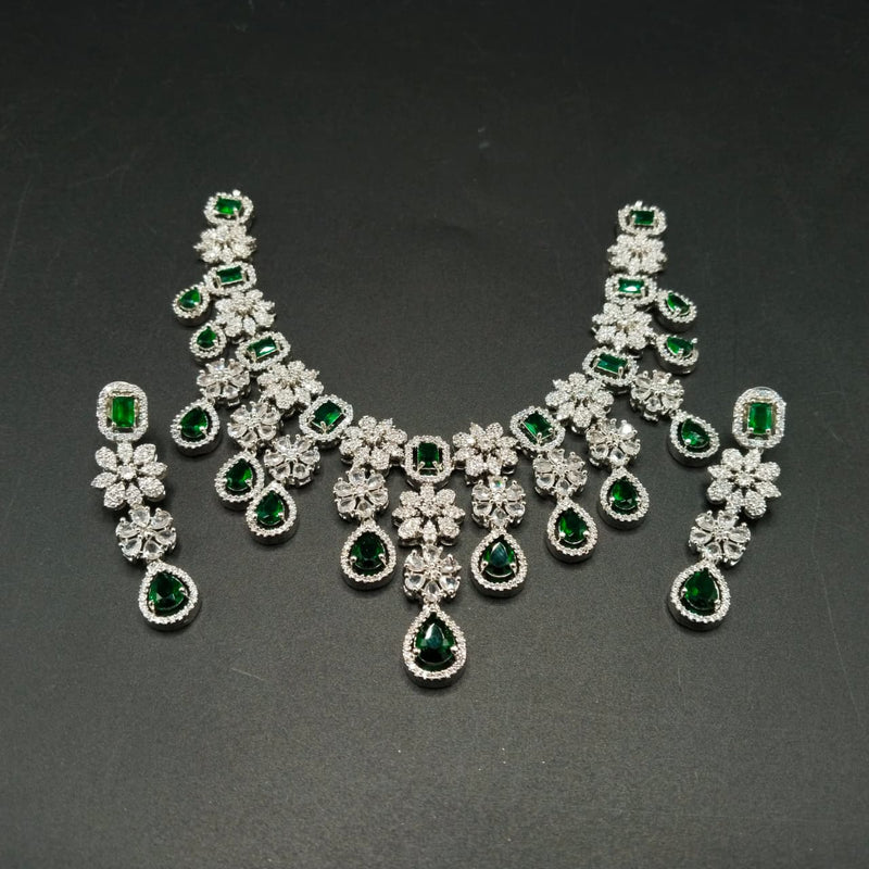 Luxury Cubic Zirconia Flower Statement Necklace and Earrings Set for Weddings & Bridal Parties