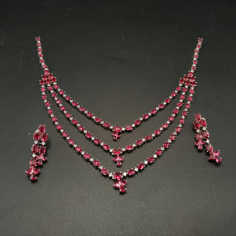 Glamorous Layered Wedding Jewelry Set - Triple Strand Pear Cut Stone Necklace & Drop Earrings - Ideal for Bridesmaids, Gala, and Formal Events