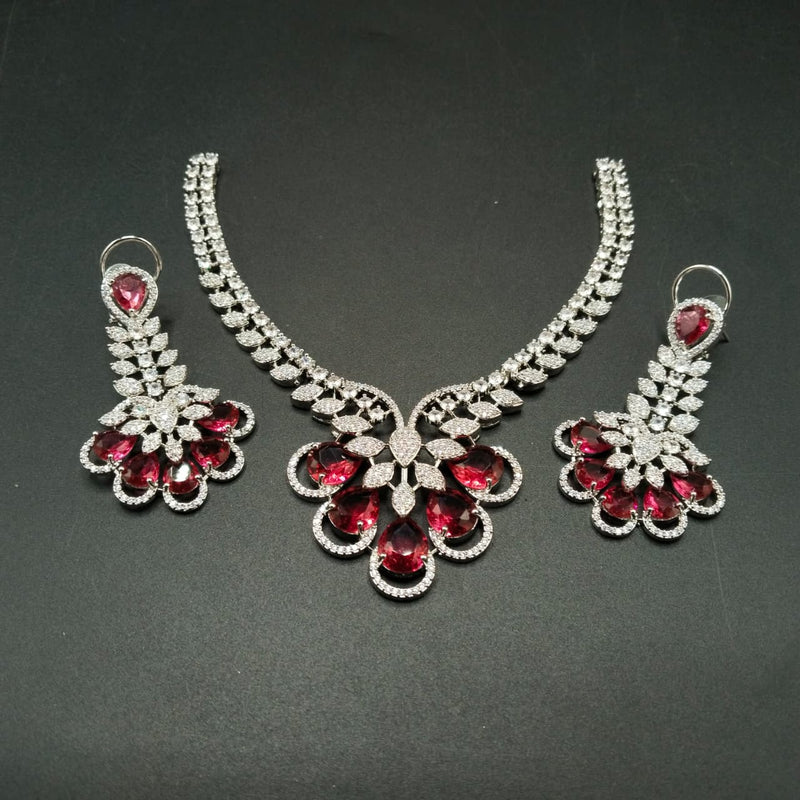 Exquisite AD Stone Choker Set with Large Teardrop Drops - High-End Indian Bridal Jewelry - Available in Ruby Red, Emerald Green, Rose Pink and silver