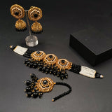Traditional Gold-Tone Choker Necklace Set with Chandbali Earrings & Maang Tikka – Ethnic Seed Pearl Bridal Jewelry | Ruby, Emerald, Navy & More