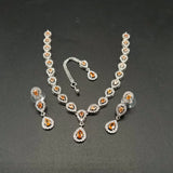 Elegant American Diamond Necklace Set with Teardrop Pendant & Matching Earrings – Silver Bridal Jewelry Set
