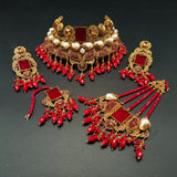 Traditional Bridal Choker Set with Jhumar, Tikka & Earrings – 5-Piece Antique Gold Wedding Jewelry |