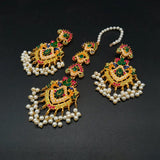 Traditional Kundan Pearl Maang Tikka & Earring Set - Multi-Stone Ethnic Jewelry for Women