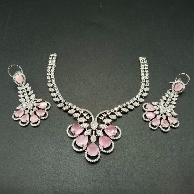 Exquisite AD Stone Choker Set with Large Teardrop Drops - High-End Indian Bridal Jewelry - Available in Ruby Red, Emerald Green, Rose Pink and silver