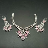 Exquisite AD Stone Choker Set with Large Teardrop Drops - High-End Indian Bridal Jewelry - Available in Ruby Red, Emerald Green, Rose Pink and silver