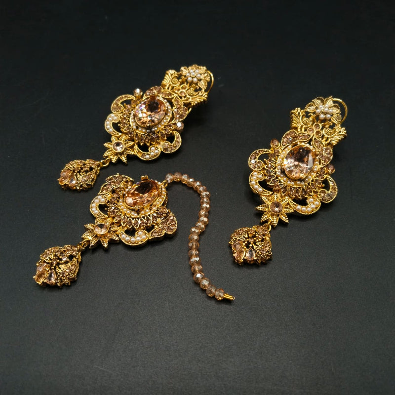 Traditional Earrings & Maang Tikka Set – Antique Gold Finish