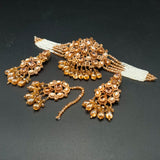 Turkish Antique Bridal Choker Jewelry Set - Handcrafted Ethnic Necklace with Teardrop Beads & Matching Tikka - Multiple Colors