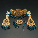Turkish Boho Choker Jewelry Set | Multi-Layer Bead & Pearl Necklace with earrings and mang tikka | Hafizpk