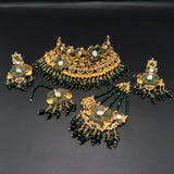 Traditional Bridal Choker Set with Jhumar, Tikka & Earrings – 5-Piece Antique Gold-Tone Wedding Jewelry |