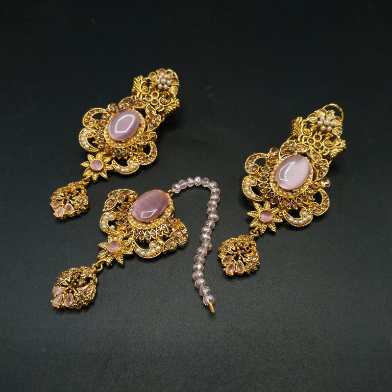 Traditional Earrings & Maang Tikka Set – Antique Gold Finish