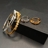 Minimalist Adjustable Bracelet and Ring Set – Gold & Silver Tone Finishes
