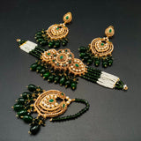 Traditional Gold-Tone Choker Necklace Set with Chandbali Earrings & Maang Tikka – Ethnic Seed Pearl Bridal Jewelry | Ruby, Emerald, Navy, Multi & More