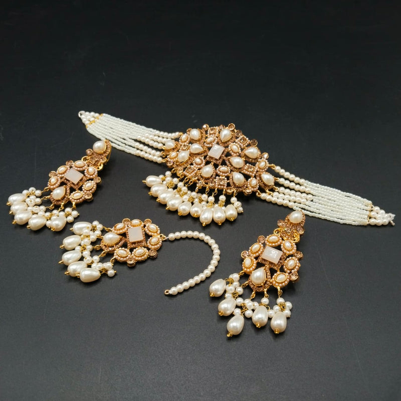 Turkish Antique Bridal Choker Jewelry Set - Handcrafted Ethnic Necklace with Teardrop Beads & Matching Tikka - Multiple Colors