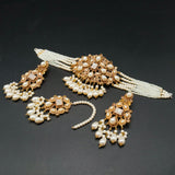 Turkish Antique Bridal Choker Jewelry Set - Handcrafted Ethnic Necklace with Teardrop Beads & Matching Tikka - Multiple Colors