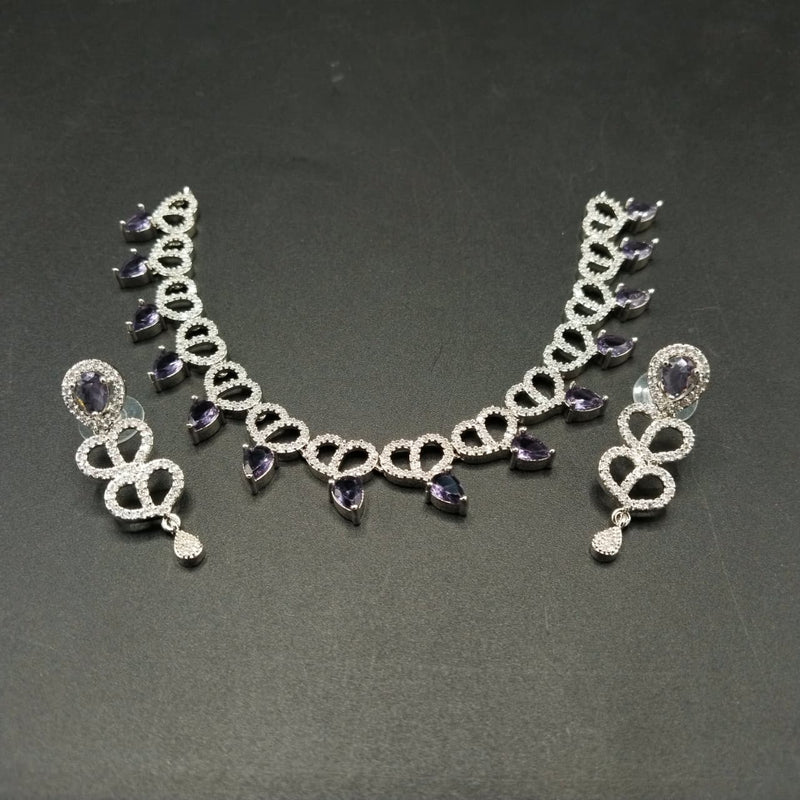 Elegant American Diamond Necklace and Earrings Set with Pear-Cut Teardrop Stones