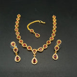 Elegant American Diamond Necklace Set with Teardrop Pendant & Matching Earrings – Silver Bridal Jewelry Set