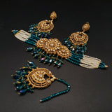 Traditional Gold-Tone Choker Necklace Set with Chandbali Earrings & Maang Tikka – Ethnic Seed Pearl Bridal Jewelry | Ruby, Emerald, Navy, Multi & More