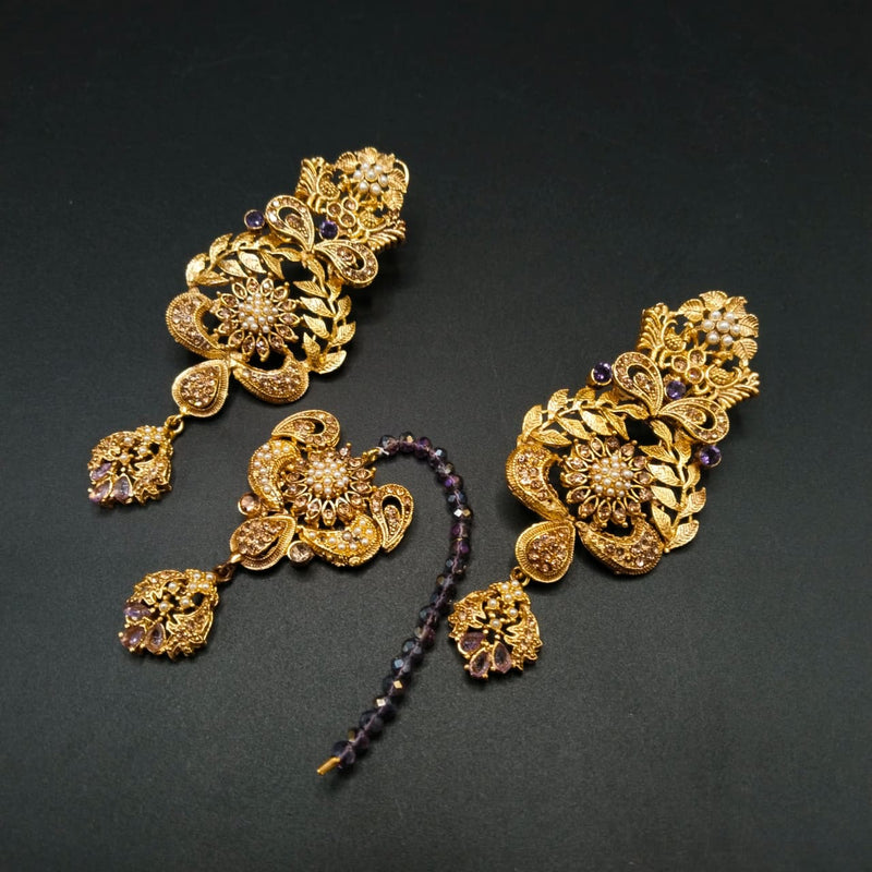 Traditional Earrings & Maang Tikka Set – Antique Gold Finish