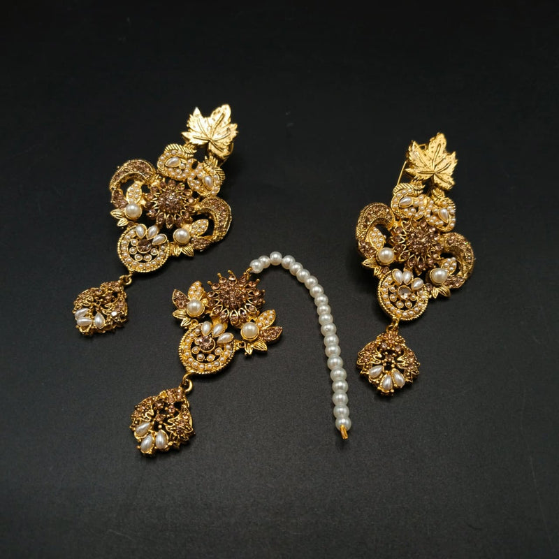 Traditional Earrings & Maang Tikka Set – Antique Gold Finish
