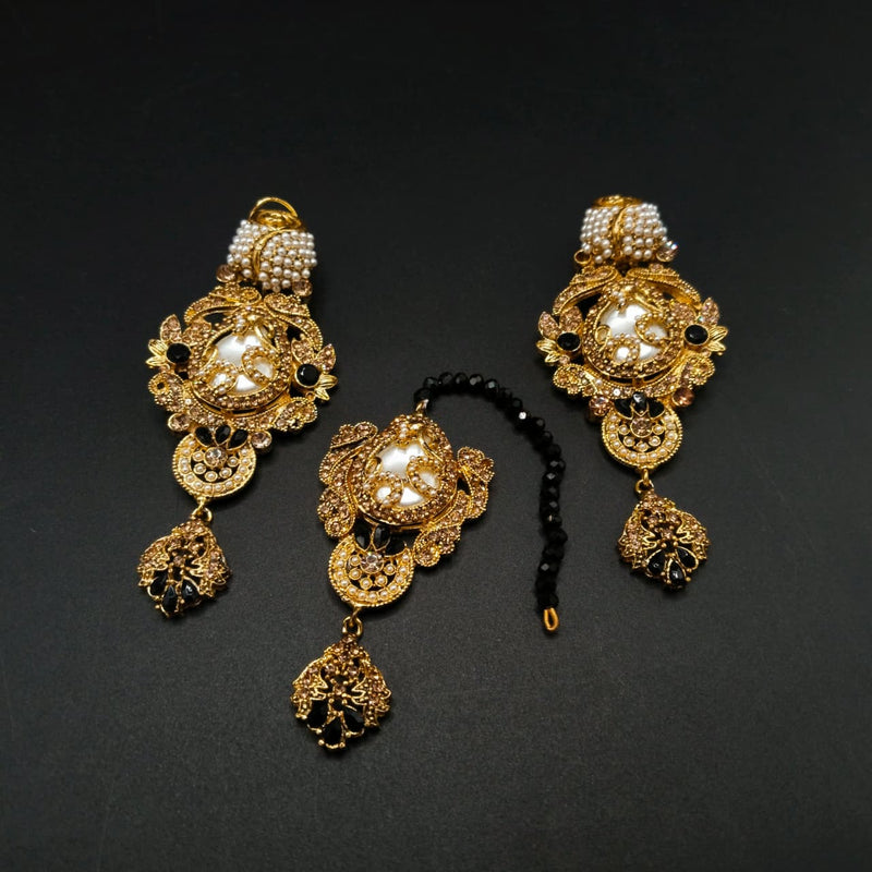 Traditional Earrings & Maang Tikka Set – Antique Gold Finish