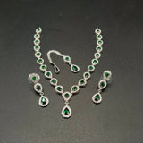 Elegant American Diamond Necklace Set with Teardrop Pendant & Matching Earrings – Silver Bridal Jewelry Set
