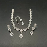 Elegant American Diamond Necklace Set with Teardrop Pendant & Matching Earrings – Silver Bridal Jewelry Set