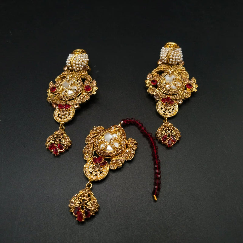 Traditional Earrings & Maang Tikka Set – Antique Gold Finish
