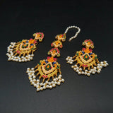 Traditional Kundan Pearl Maang Tikka & Earring Set - Multi-Stone Ethnic Jewelry for Women