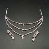 Glamorous Layered Wedding Jewelry Set - Triple Strand Pear Cut Stone Necklace & Drop Earrings - Ideal for Bridesmaids, Gala, and Formal Events