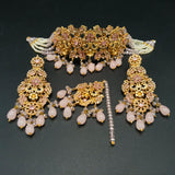 Handcrafted Turkish Bead Choker Set – Vintage Gold Finish Statement Jewelry with Matching Earrings & Tikka – Authentic Middle Eastern Bridal & Festive Wear