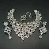 Luxury Bridal Zircon Necklace Set with Earrings & Maang Tikka – Elegant Wedding Jewelry for Women | Available in Ruby, Emerald, Mint & Silver