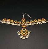 Traditional Kundan Matha Patti with Pearls - Indian Bridal Headband Jewelry - Multi-Color Ethnic Sheeshphool for Weddings, Mehndi & Sangeet
