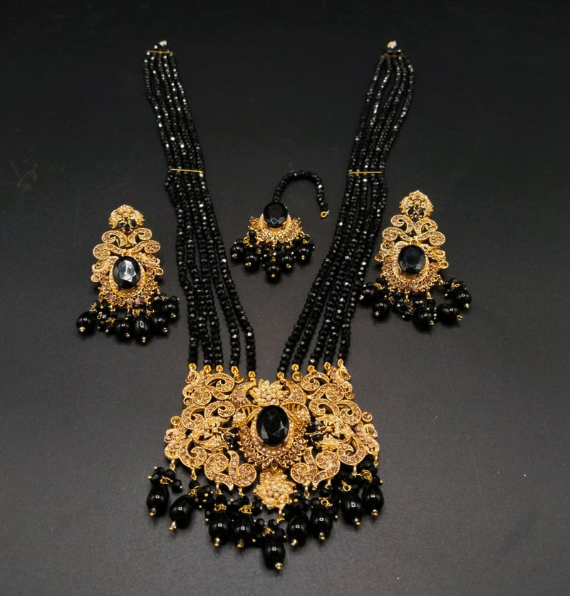 Royal Kundan Mala Jewelry Set with Maang Tikka & Earrings – Traditional 5-Layer Long Necklace Rani Haar for Bridal & Wedding Wear