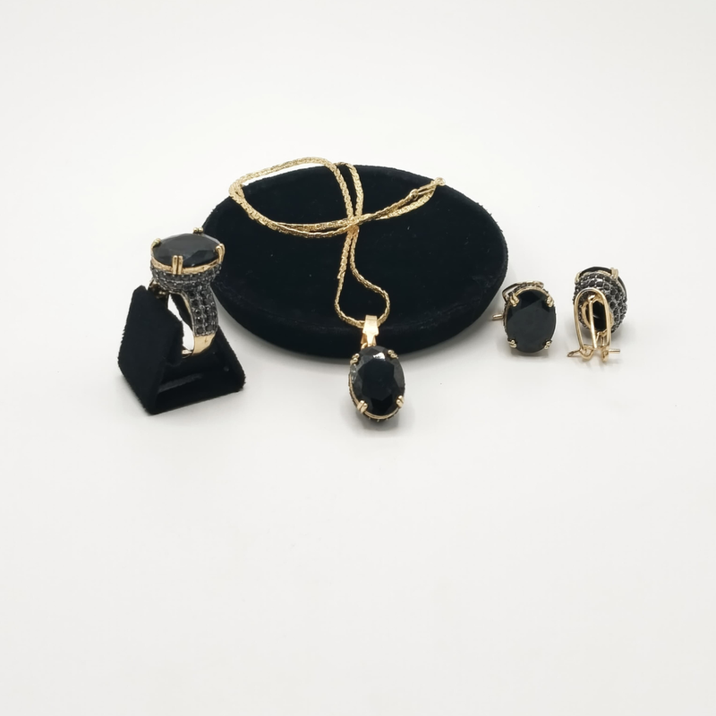 Vintage-Inspired CZ Jewelry Set – Oval Zirconia Ring, Pendant & Hoop Earrings for Bridal or Party Wear